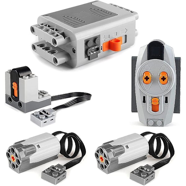 5 stk Power Funktion Motoriserede byggeklodser Power Kit 2 mellemstore motorer, 1 batteriboks, 1 IR fjernbetjening, 1 modtager Grey