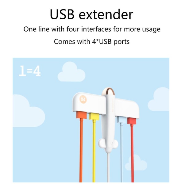 USB 2.0 Hub 4 Port Multiple Expander 2.0 latausportilla, pistokkeella ja pelaamiseen White