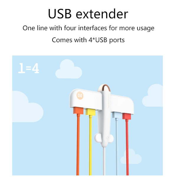 USB 2.0 Hub 4 Port Multiple Expander 2.0 med laddningsport, plugg och för spel White
