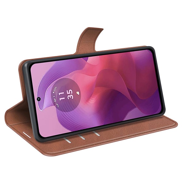 Til Motorola Moto G24 4G magnetisk telefontaske PU Læder Pung Style Cover Light Brown