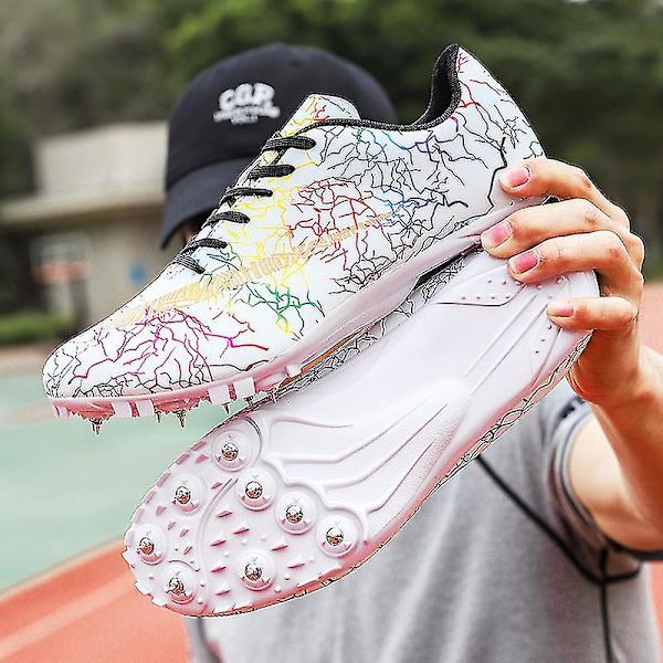 Herre atletiksko Spikes Track Race Jumping Sneakers Professionelle Running Nail Spikes Sko Hj259 White 44