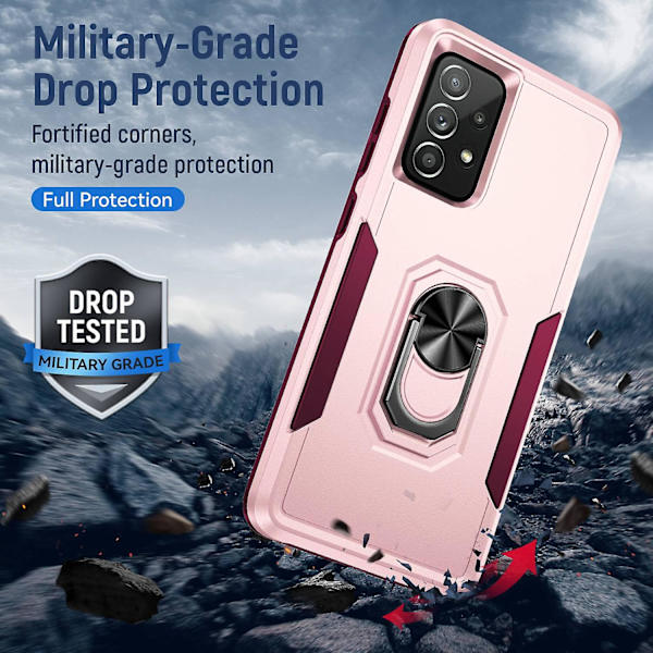 För Samsung Galaxy A52 4g/5g/a52s 5g Defender Series Välskyddad Pc + Tpu cover Rotary Ring Kickstand Case Pink Rose