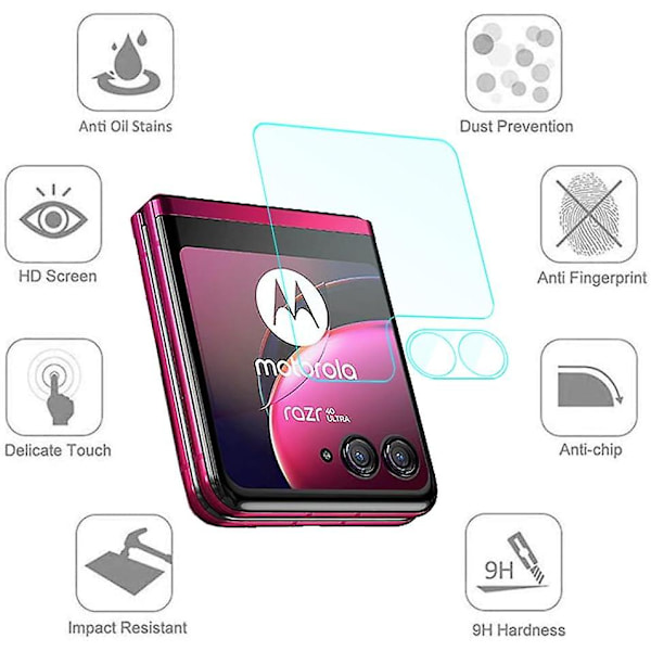 Set för Motorola Razr 40 Ultra Bakskärm och kameralins, baksida i härdat glas Hd anti-scratch Skydd Slim 4 Set A