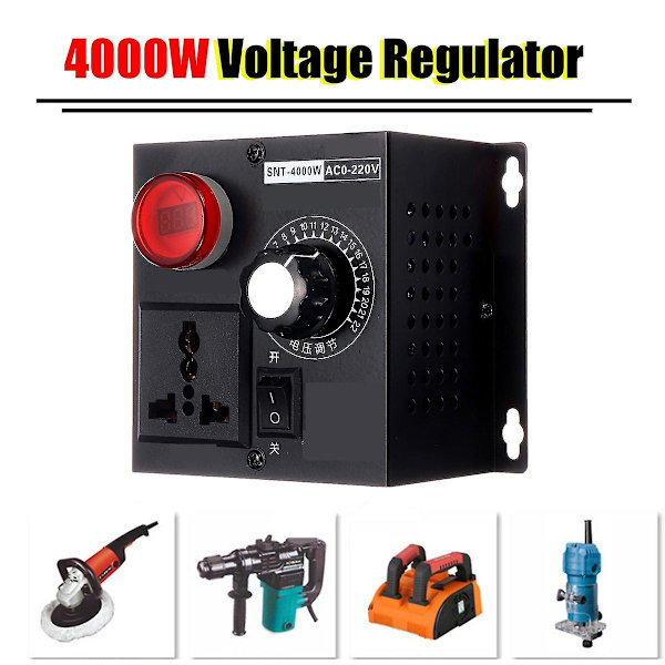 Jännitteensäädin AC 220V 4000W säädettävä jännitesäädin Kannettava nopeus Lämpötila Jännite Säädettävä Himmennin EU-pistoke black