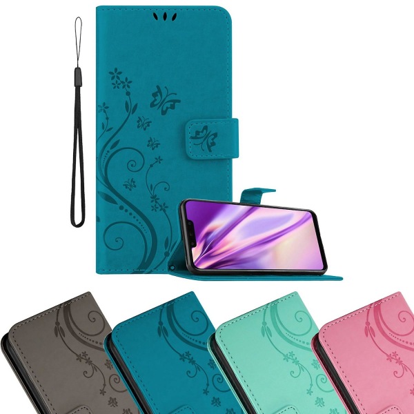 Huawei MATE 20 LITE Kätevä Case Cover Etui - mit Blumenmuster und Standfunktion und Kartenfach FLORAL BLUE MATE 20 LITE