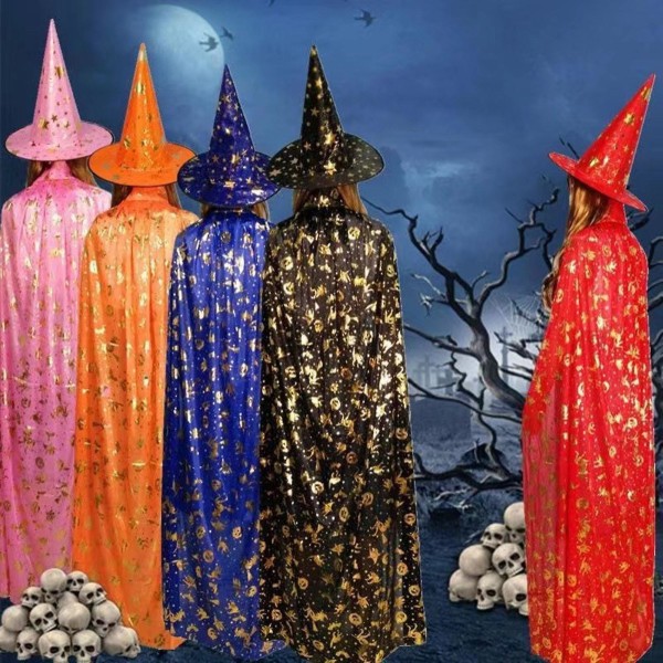 Halloween Cape Hieno työstö Cosplay-asu pukeutua tähtikuvioinen hattu Halloween-jouluihin 35cm Red