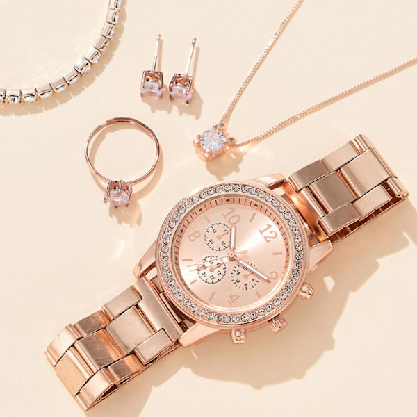 Set för kvinnor, vackert elegant watch halsband Lyxigt för alla hjärtans dag present födelsedag semester silver-3