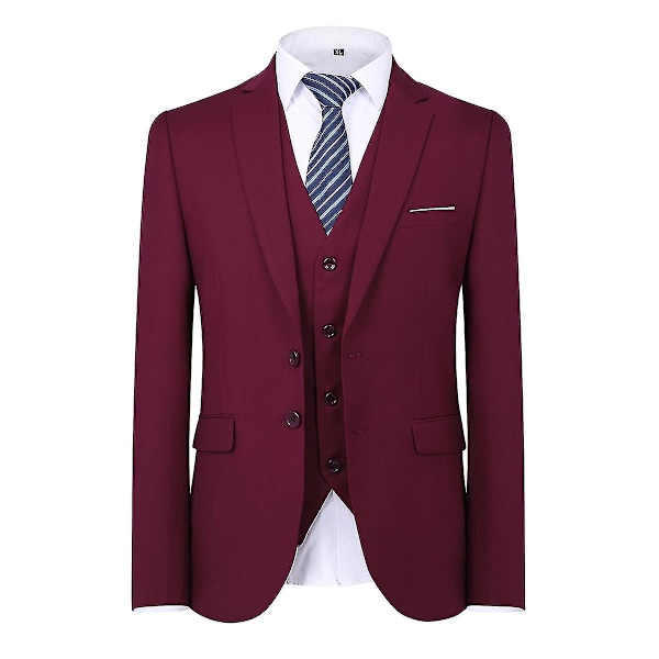 Herredragt til bryllupsfest Middag 3-delt Business Suit Blazer Vest Bukser 9 farver Red L