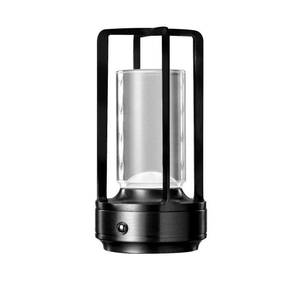 Krystal lanterne bordlampe, krystal lampe, bærbar metal bordlampe, 3 farver genopladelig trådløs led lampe Black