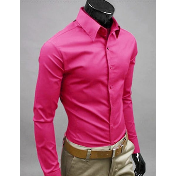 Lyxskjortor Herr Casual Collared Formella Slim Fit Shirts Toppar Rose red S
