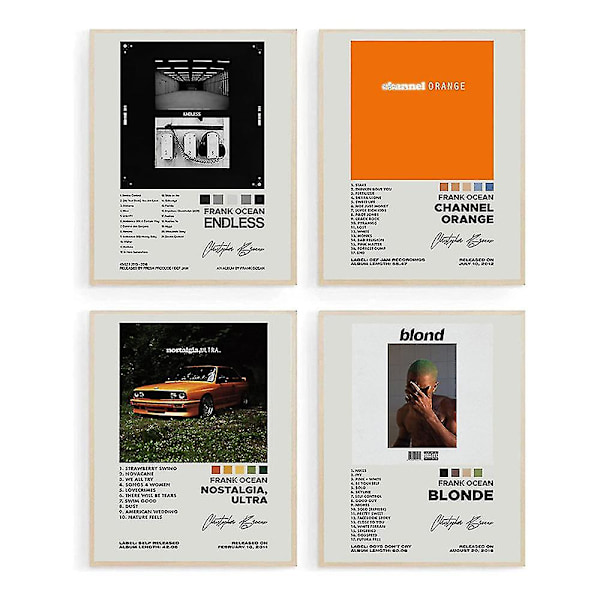 4 pakke Frank Ocean Album Posters Nostalgi, Ultra Channel Orange Endless Blond Print Album Cover Wall Art Decor Gave til Frank Fans Musikelskere