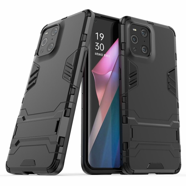 För Oppo Find X3/find X3 Pro 2 In 1 Full Protection Plast + Tpu Combo Hybrid Phone Protector Cover Case Med Kickstand Black