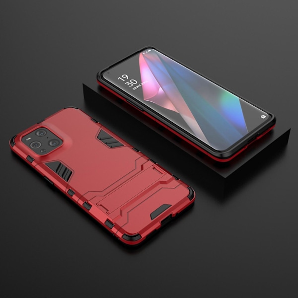 För Oppo Find X3/find X3 Pro 2 In 1 Full Protection Plast + Tpu Combo Hybrid Phone Protector Cover Case Med Kickstand Red