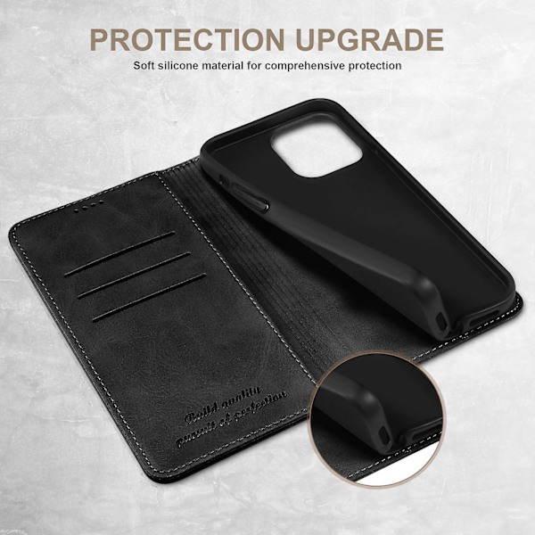 SUTENI för iPhone 15 Pro Phone case Calf Texture Plånboksställ Black