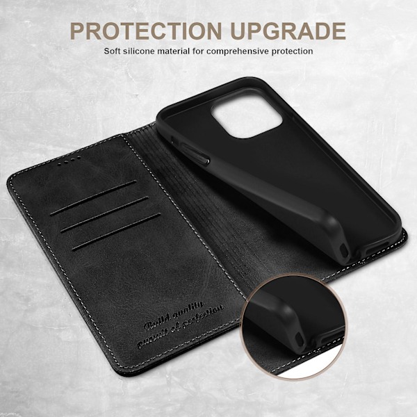 SUTENI til iPhone 15 Pro Lædertelefonetui Calf Texture Wallet Stand Black