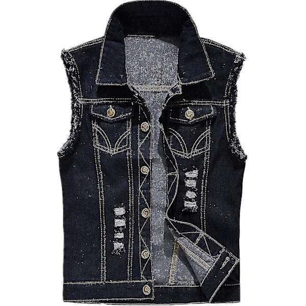 2023 nya män mode ärmlös jacka väst väst jeans Weskit Cowboy väst Tw Black 4XL