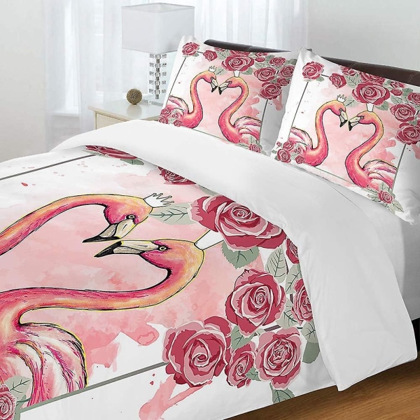 100 % puuvillaa Flamingo Lucky cover - printed eteen ja käännettävä tavallinen valkoinen - Sisältää 1 cover 2 tyynyliinaa - OEKO Tex ) Double200x200cm