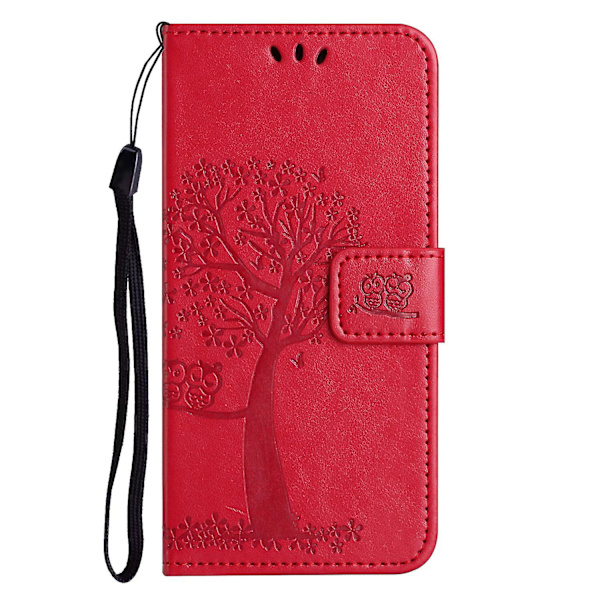 For Honor X6a 4g Owl Tree Imprinted Pu Læder Stand Wallet Case Fuld beskyttelse Telefon Cover Red