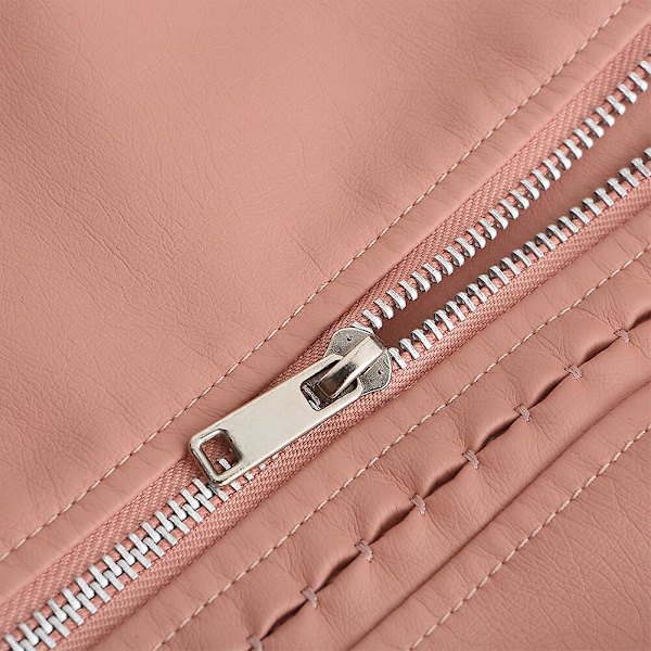 Allthemen Dam Enfärgad Lapel Stud Trim Classic-Fit Läderjacka Pink M