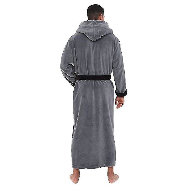 Herre vinter varm hættefrakke badekåbe håndklæde lang morgenkåbe Grey Black 4XL