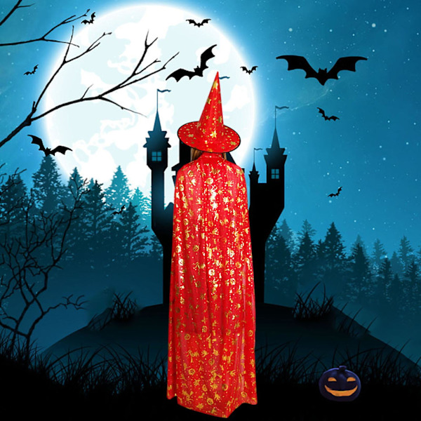 Halloween Cape Fint håndværk Cosplay kostume Dress Up Star Pattern Hat til Halloween julefester 35cm Orange