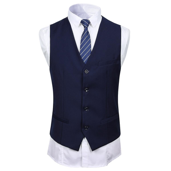 Herredragt til bryllupsfest Middag 3-delt Business Suit Blazer Vest Bukser 9 farver Navy Blue L