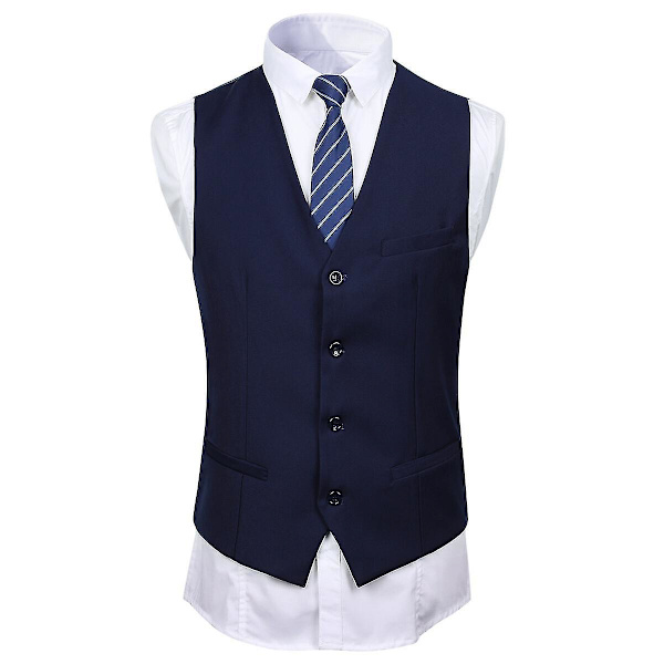 Herredragt til bryllupsfest Middag 3-delt Business Suit Blazer Vest Bukser 9 farver Navy Blue XL