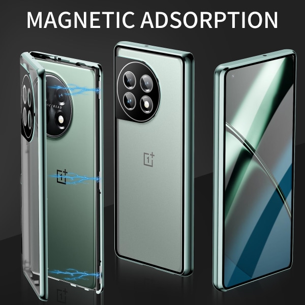 Magsafe case i metall kompatibelt med OnePlus 12, dubbelsidigt, allomfattande, stötsäkert cover av glas med kameralinsskydd Black For OnePlus 12