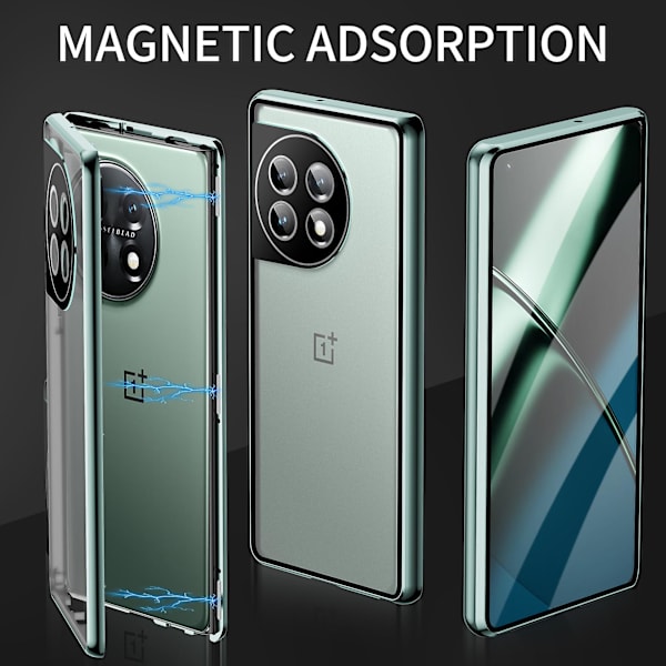 Magsafe case i metall kompatibelt med OnePlus 12, dubbelsidigt, allomfattande, stötsäkert cover av glas med kameralinsskydd Green For OnePlus 12