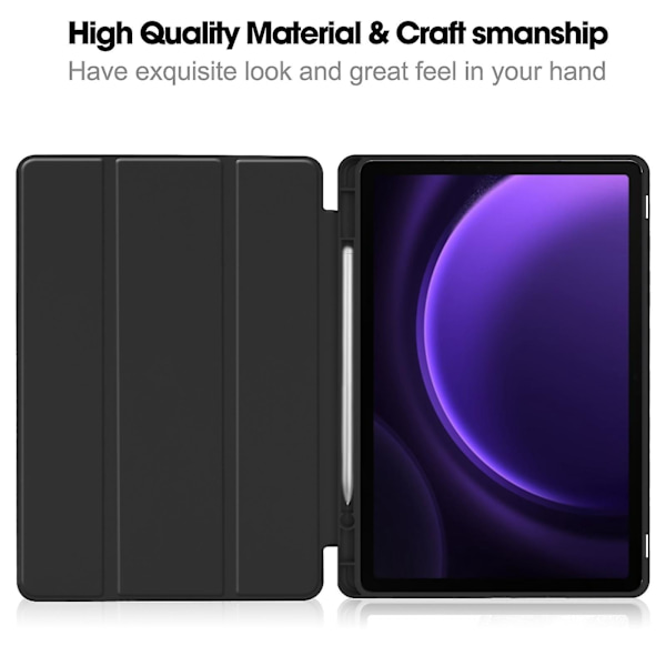 Älykäs nahkainen tablet- case Samsung Galaxy Tab S9 Fe:lle Black