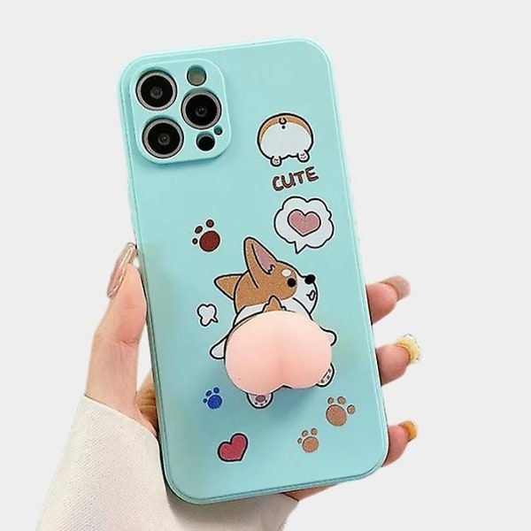 Söpö 3D-sarjakuva Peach Corgi hip phone case iPhone 14 Pro Max/13/12/11/SE/XR/XS/X/8Plus/7/6S -puhelimelle Blue iPhone11Pro Max