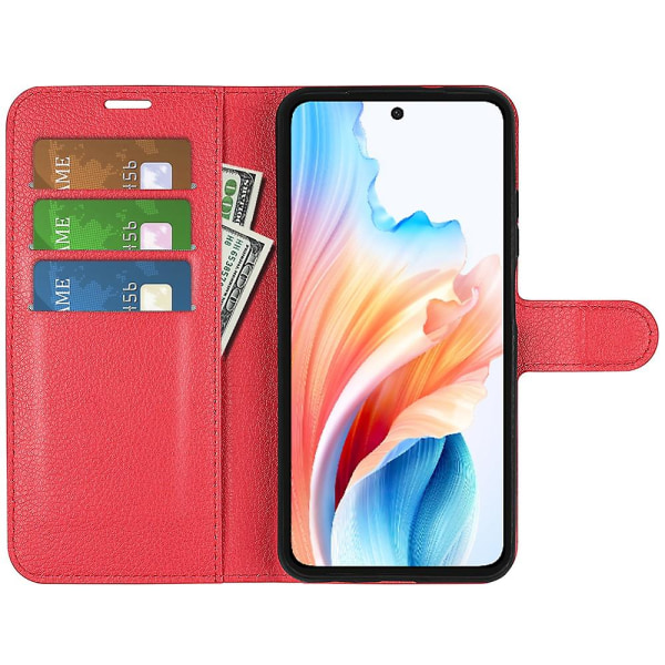 Til Oppo A79 5G etui Magnetic Litchi Texture Mobiltelefoncover med pung og stativ Red Style D Oppo A79 5G