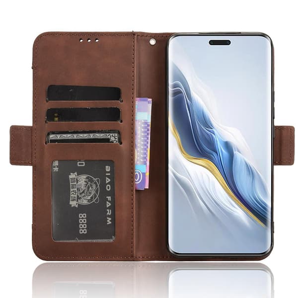 Lædercover til Honor Magic6 Pro 5G Case Stand Multiple Card Slots Case - Brown Style C Honor Magic6 Pro 5G