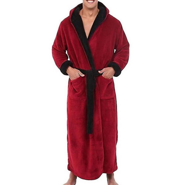 Herr vinter varm huva kappa badrock handduk lång morgonrock Red Black 2XL