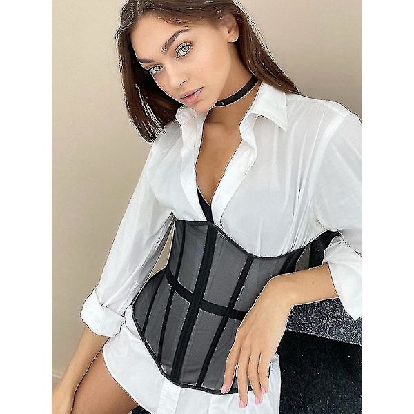 Naisten joustava mesh leveä vyötärö Cummerbunds Bodycon Muoti raidalliset vyöt Seksikkäät naisten vaatteet Asusteet Black S