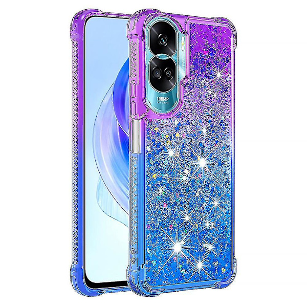 Gradient iskunkestävä cover Honor 90 Lite 5g, TPU Moving Glitter phone case Purple Sky Blue
