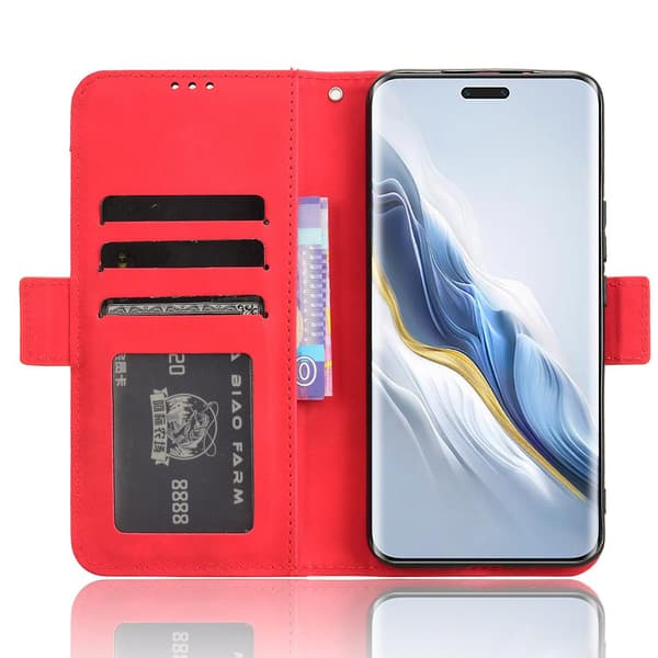 Lædercover til Honor Magic6 Pro 5G Case Stand Multiple Card Slots Case - Brun Red Style B Honor Magic6 Pro 5G