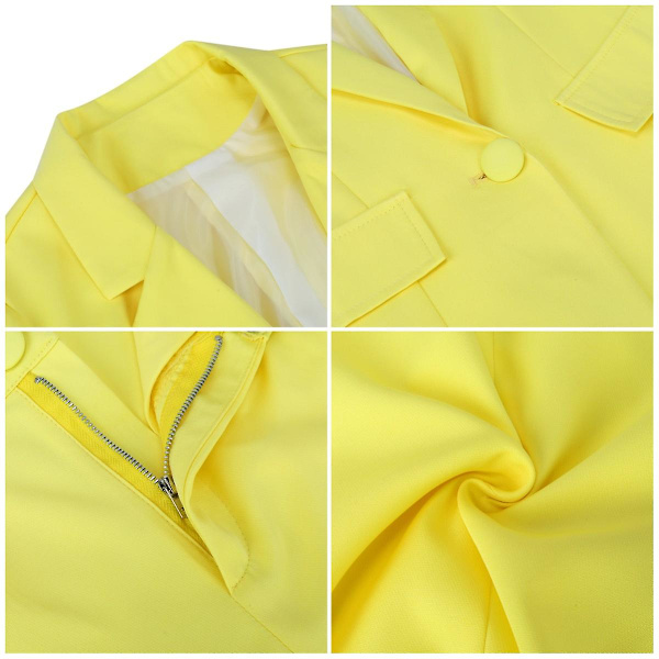 Yynuda 2-delt Slim Fit ensfarvet forretningsdragt til kvinder (blazer+bukser) Yellow XS