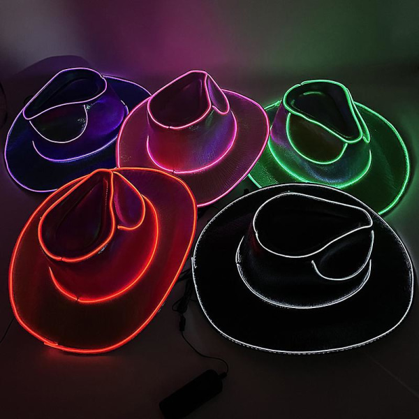 Disco Luminous Led Bride Cowgirl Hat Glödande Ljus Bar Cap Bachelorette Party Supplies Blinkande Neon Western Cowboy Hat Purple