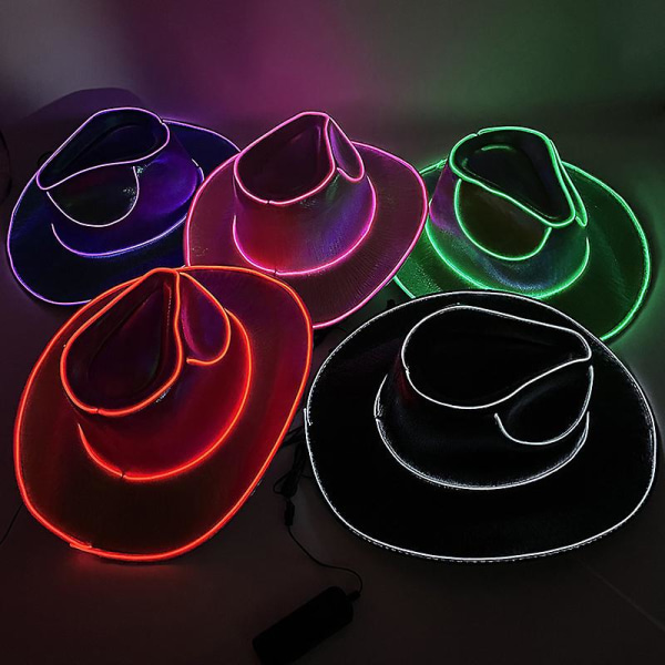 Disco Luminous Led Bride Cowgirl Hat Glødende Lys Bar Cap Polterabendrekvisita Blinkende Neon Western Cowboy Hat Pink