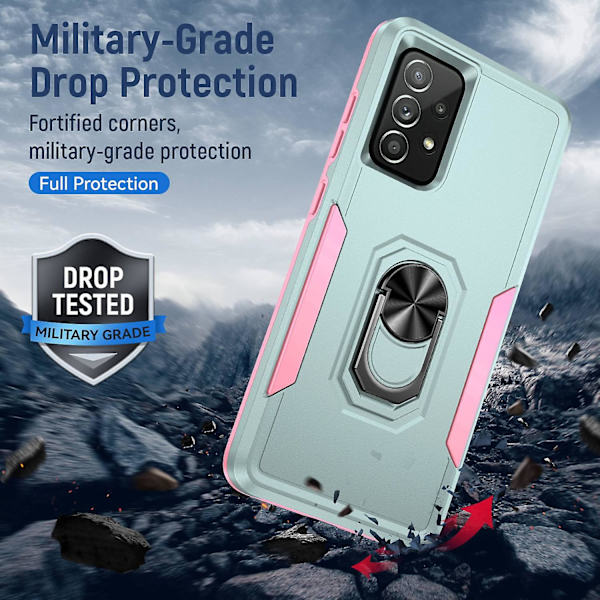 För Samsung Galaxy A52 4g/5g/a52s 5g Defender Series Välskyddad Pc + Tpu cover Rotary Ring Kickstand Case Green Pink