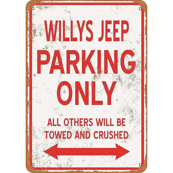 Ældret stil "willys Jeep Parking Only" Metal blikskilt - Pub Club Garage Dekoration