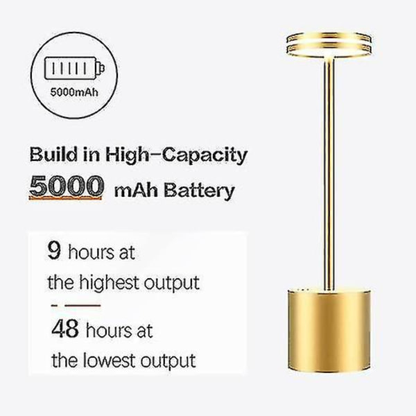 2 kpl ladattava johdoton led-pöytälamppu, 5000 mAh akkukäyttöiset pöytälamput, 3 väritilaa, himmennettävä, USB pöytävalo kotiin, ruokailuun, sisäkäyttöön, O Gold