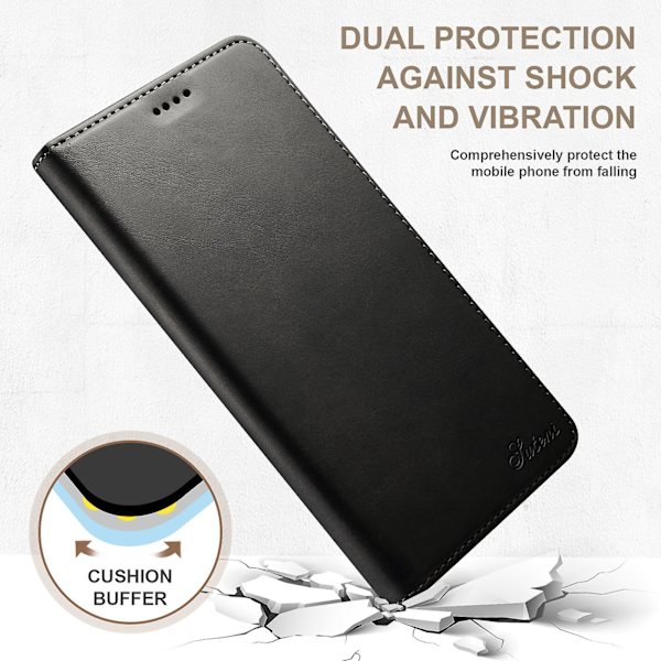 SUTENI til iPhone 15 Pro Lædertelefonetui Calf Texture Wallet Stand Black