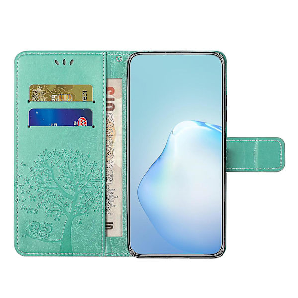 For Honor X6a 4g Owl Tree Imprinted Pu Læder Stand Wallet Case Fuld beskyttelse Telefon Cover Cyan