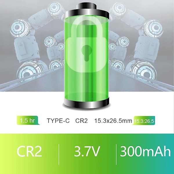 2 kpl CR2 Li-ion Akku 3,7 V 300 mAh ladattavat akut digitaalikameroihin GPS-turvallisuus Medical E