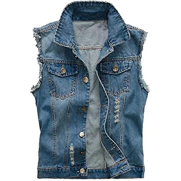 2023 nya män mode ärmlös jacka väst väst jeans Weskit Cowboy väst Tw Blue 4XL