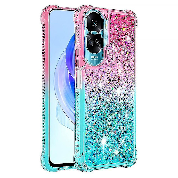Gradient iskunkestävä cover Honor 90 Lite 5g, TPU Moving Glitter phone case Pink Sky Blue