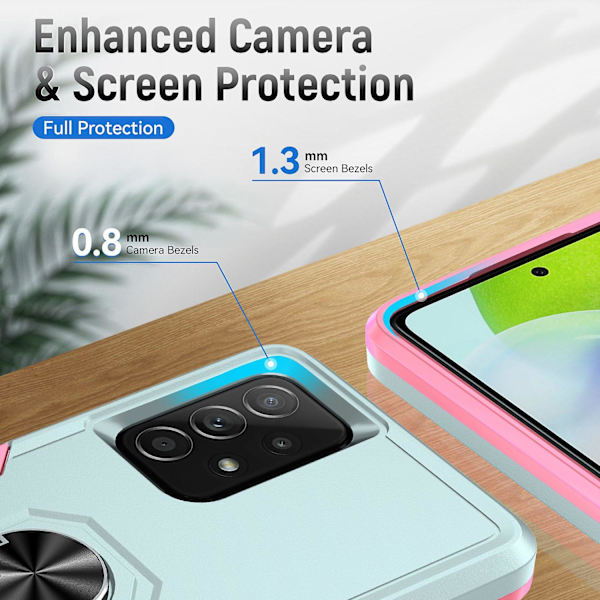 För Samsung Galaxy A52 4g/5g/a52s 5g Defender Series Välskyddad Pc + Tpu cover Rotary Ring Kickstand Case Green Pink
