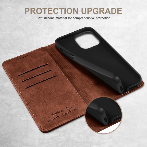 SUTENI iPhone 15 Pro: lle Nahkainen phone case Calf Texture Lompakkoteline Brown